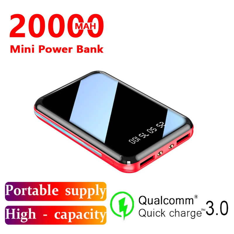 Мини Внешний аккумулятор 20000 мАч Зарядка 2 USB портативное зарядное устройство для Samsung Xiaomi Iphone Быстрая