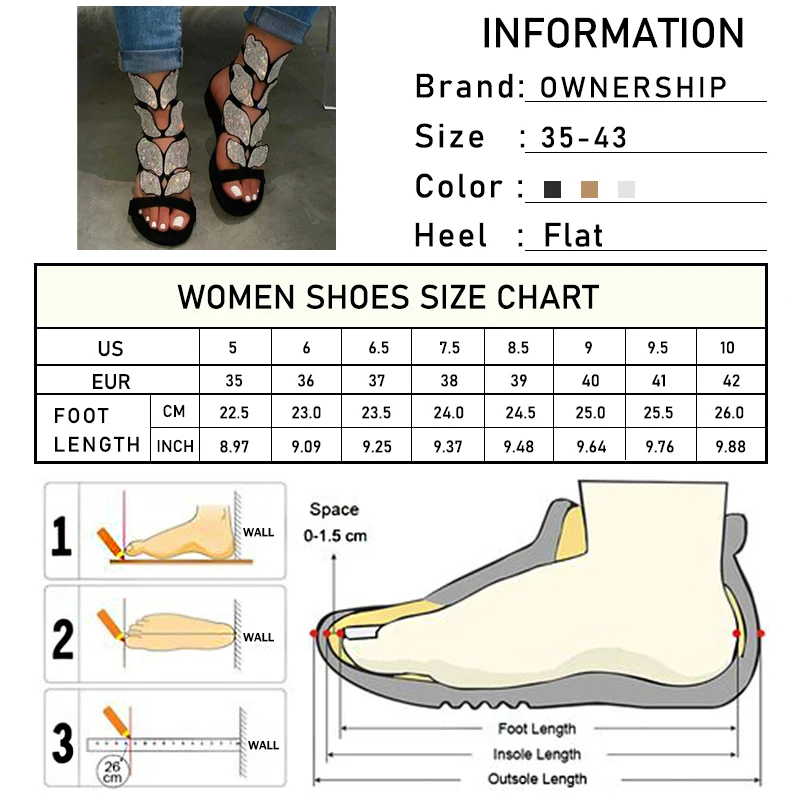 Женские сандалии с декоративными бабочками на плоской подошве ручная работа