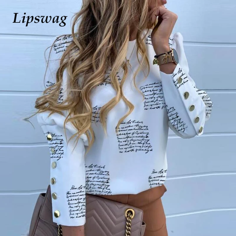 Женская элегантная однотонная блузка с пышными рукавами рубашки для офиса