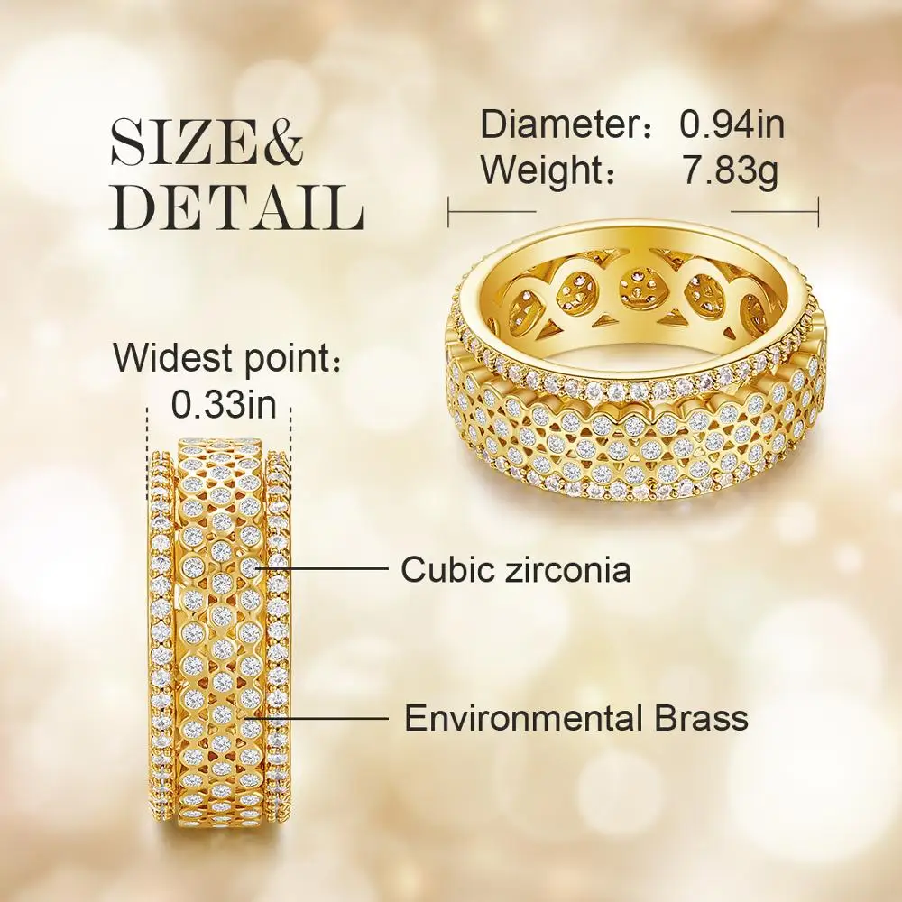 CDE Brand Trendy Wedding Women Finger Ring Cubic Zirconia Rotating Rings Champagne Gold Gorgeous Female Daily Jewelry Gift | Украшения и