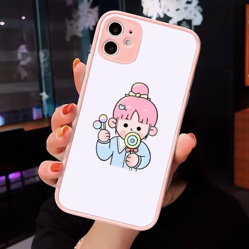 

Lovely cartoon girl Phone Cases Matte Transparent for iPhone 7 8 11 12 s mini pro X XS XR MAX Plus cover funda