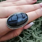 Женское кольцо из серебра 925 пробы, элегантное роскошное свадебное обручальное кольцо с черной бирюзой, размер 5-11