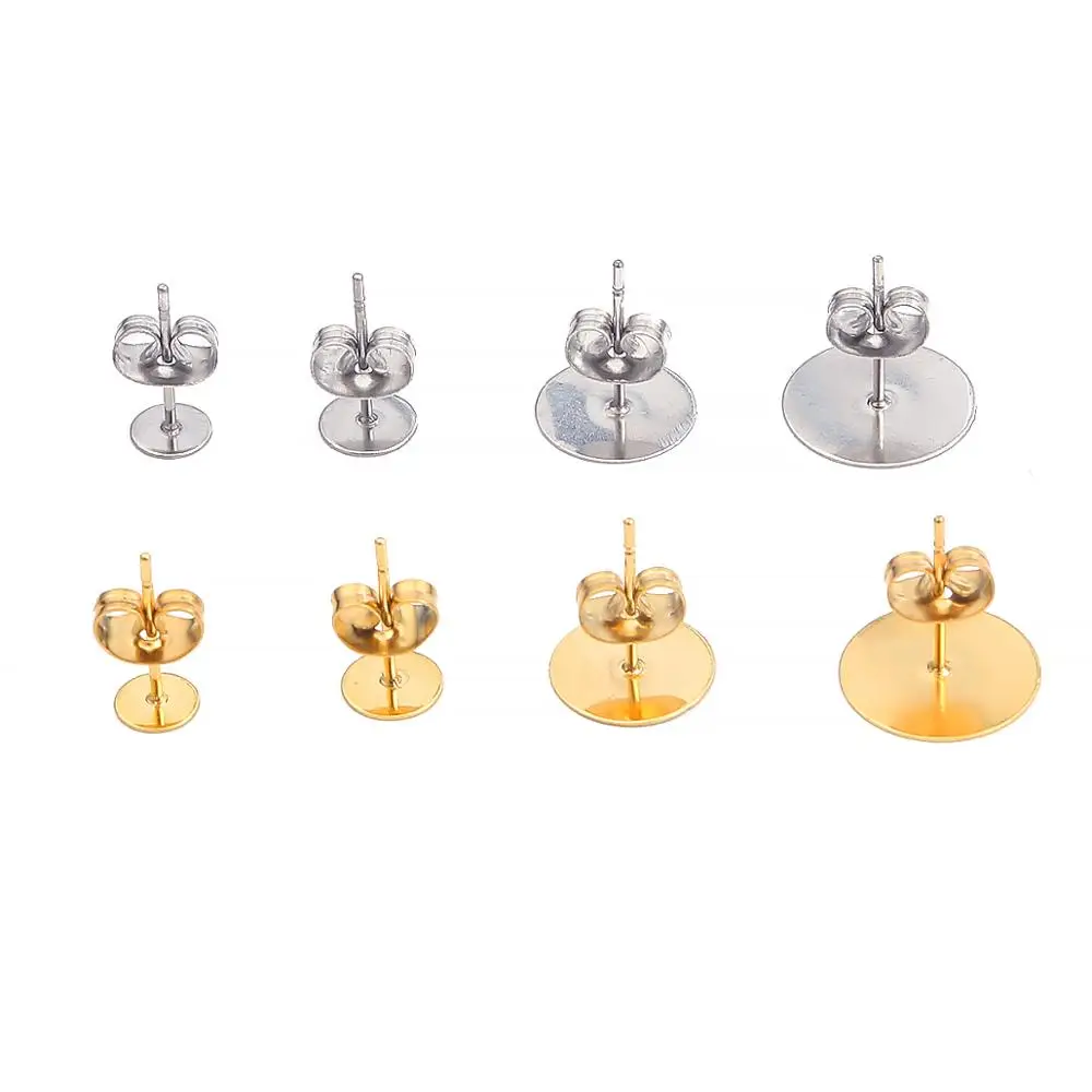 20-100 шт./лот золото из нержавеющей стали пост серьги-гвоздики с база шпильки