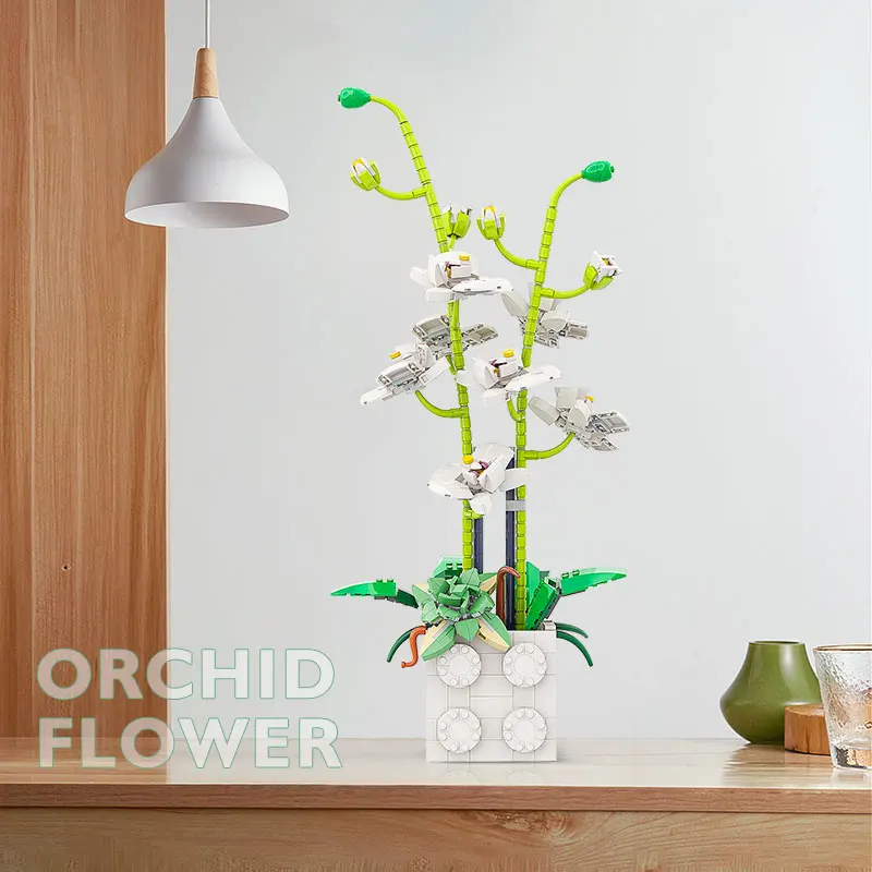 

Retro Plants Vase Potted Flowers Green orchid Blossom Building Blocks Brick Accessories Model Chinese Style Kids Educational Toy