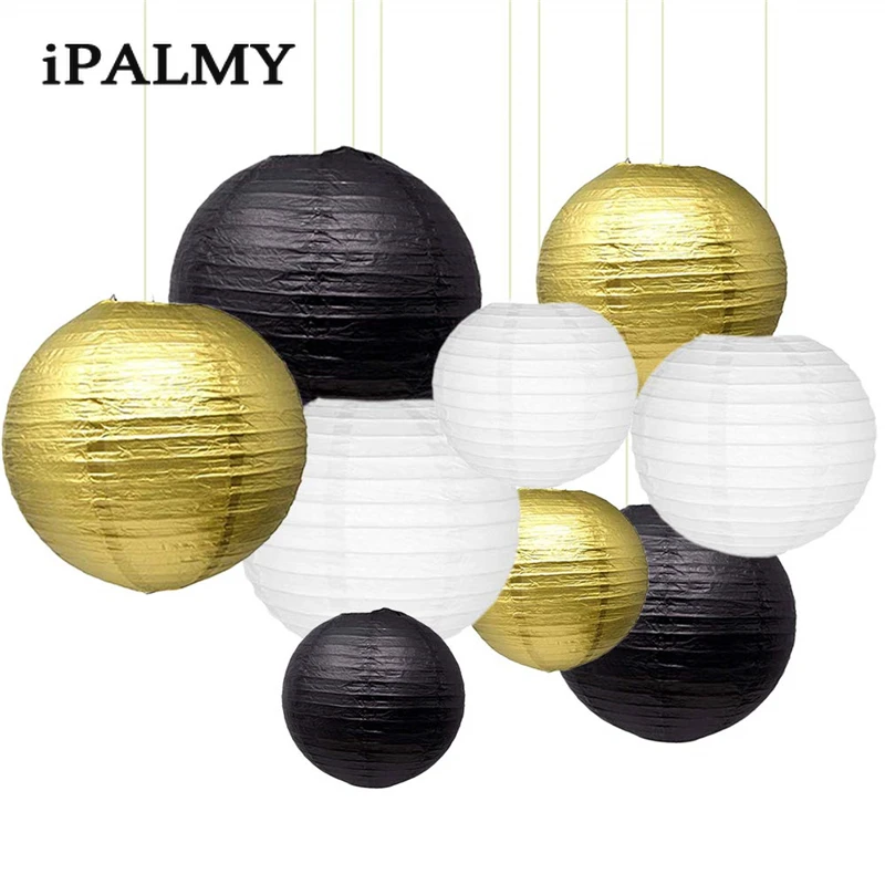 Ipalmay 200 шт золотые черные белые Висячие круглые бумажные фонарики 8 &quot10&quot для