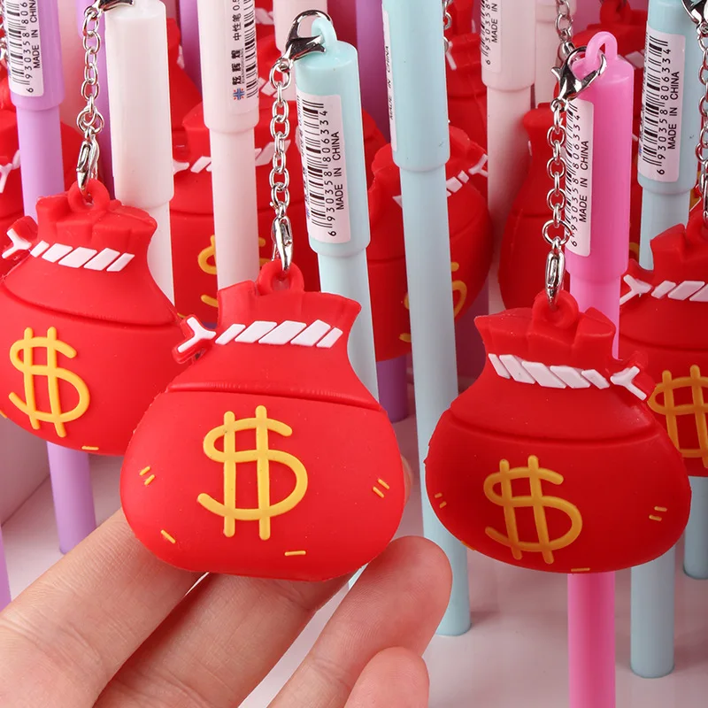 

20PCS Korean Lovely Creative Chinese Red Money Bag Pendant Signature Pen Kawaii School Supplies Stationery Gel Pens