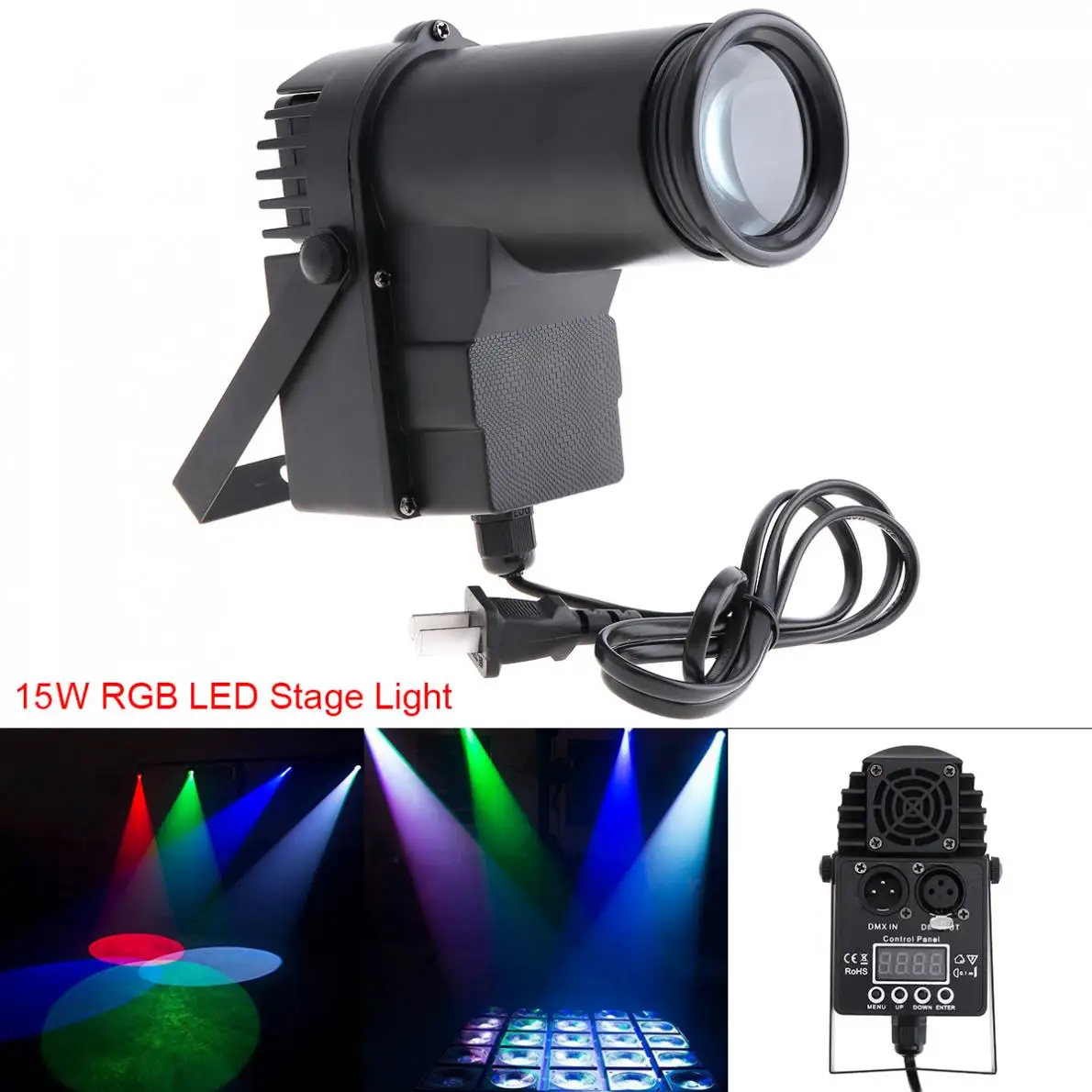 RGBW 4 in 1 DMX Full Color LED Spotlight Glass Ball Stage Light Spin Spot Beam 6 Channel Atmosphere Voice Control | Освещение