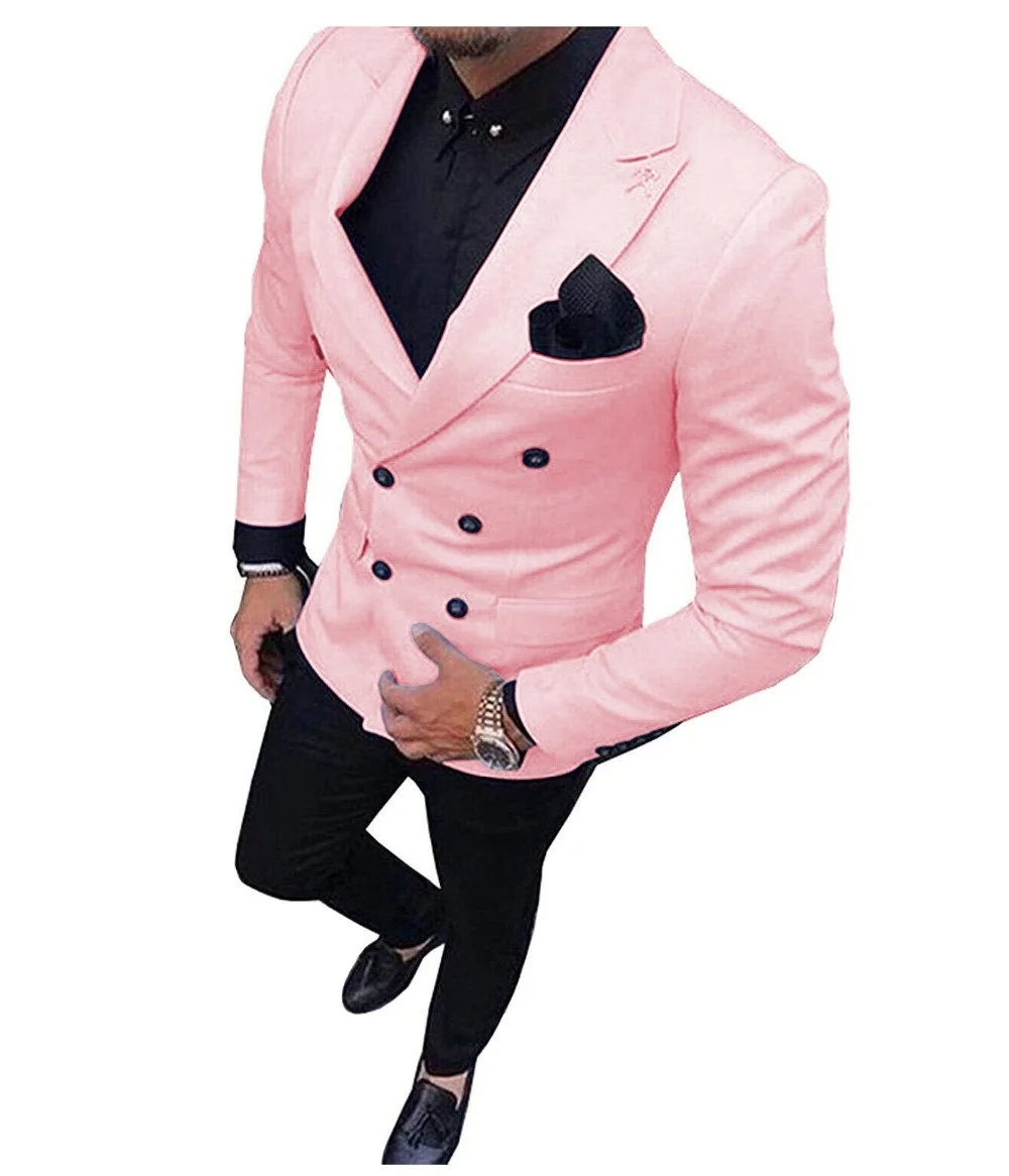 

Облегающий индивидуальный заказ, Розовый Повседневный блейзер для лучшего человека, двубортный костюм, мужские свадебные костюмы, смокинг...