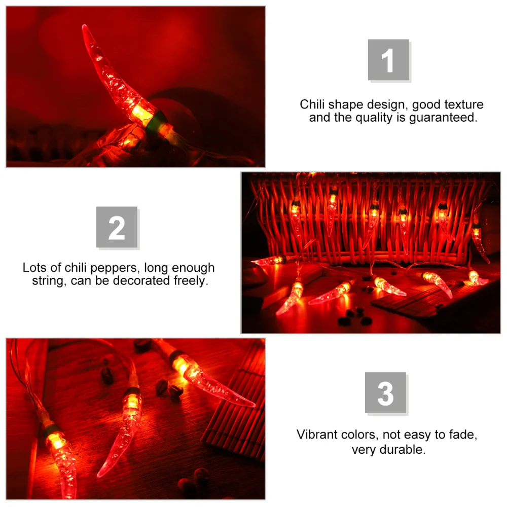 

OSALADI Chili String Lights 3 Meters 20 LEDs Battery Powered Pepper Lights Decorations for Patio Fence Deck Balcony Camping