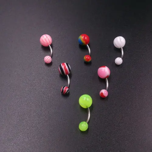 Кольцо-пупок из нержавеющей стали изогнутая штанга с акриловым узором в виде