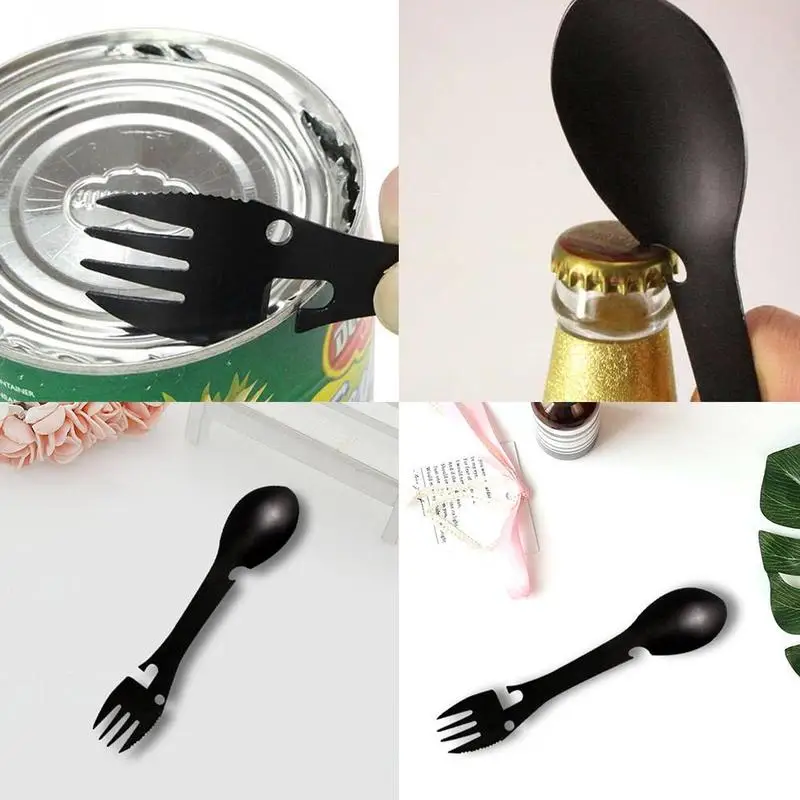 

5 in 1 Multi-functional Steel Outdoor Camping Opener Fork Knife Spoon Bottle/Can Tool Survival O5M6