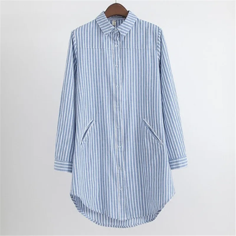 Женская рубашка средней длины свободная блузка в Вертикальную Полоску модель 2020