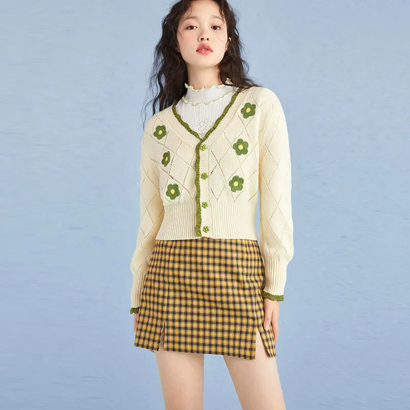 

Женский вязаный кардиган с узором ромбиками и V-образным вырезом, бежевый/фиолетовый