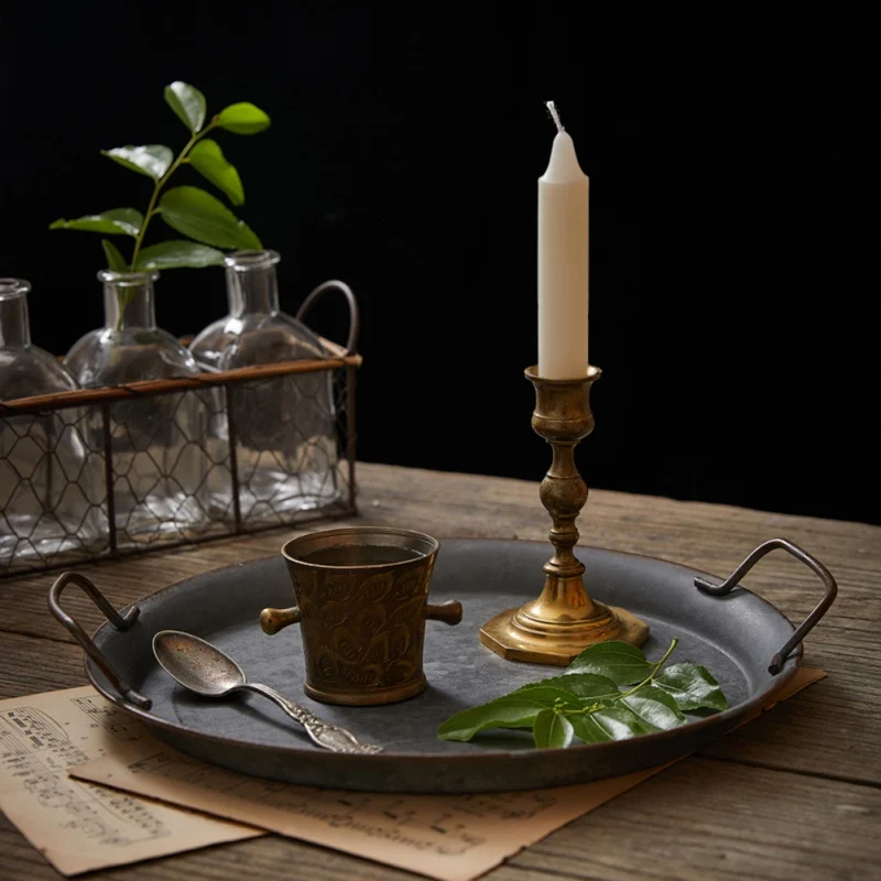 Домашнее украшение деревенский Ретро Круглый поднос для хранения кованый