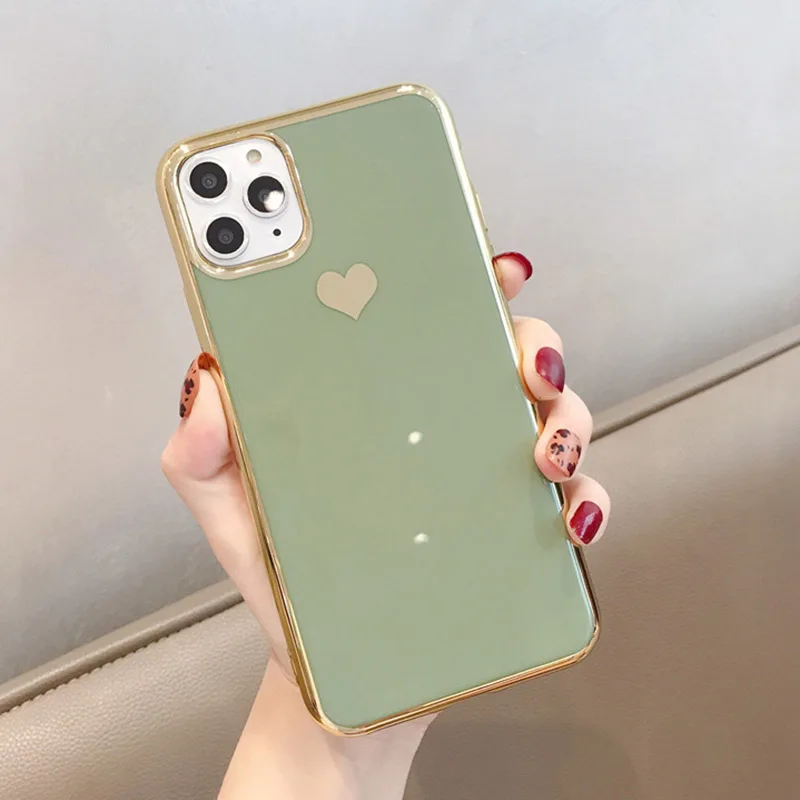Чехол LOVECOM с гальваническим покрытием и сердечком для iPhone 11 Pro Max XR XS Max 6 6S 7 8 Plus, милый однотонный Мягкий ТПУ чехол для задней панели телефона в подарок - Цвет: e