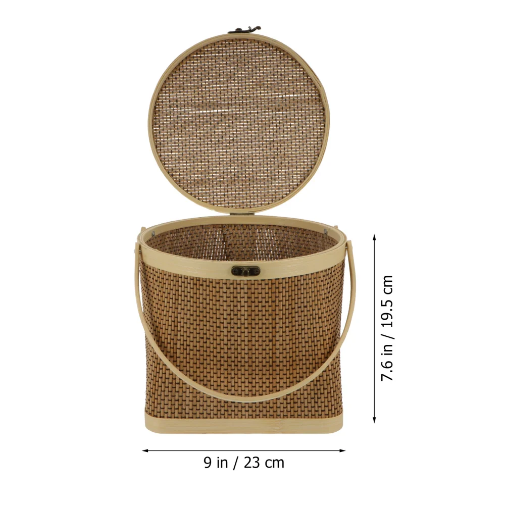 

Bamboo Picnic Basket Hamper as Shopping Bag with Lid and Handle Camping Picnic Shopping Food Fruit Picnic Basket
