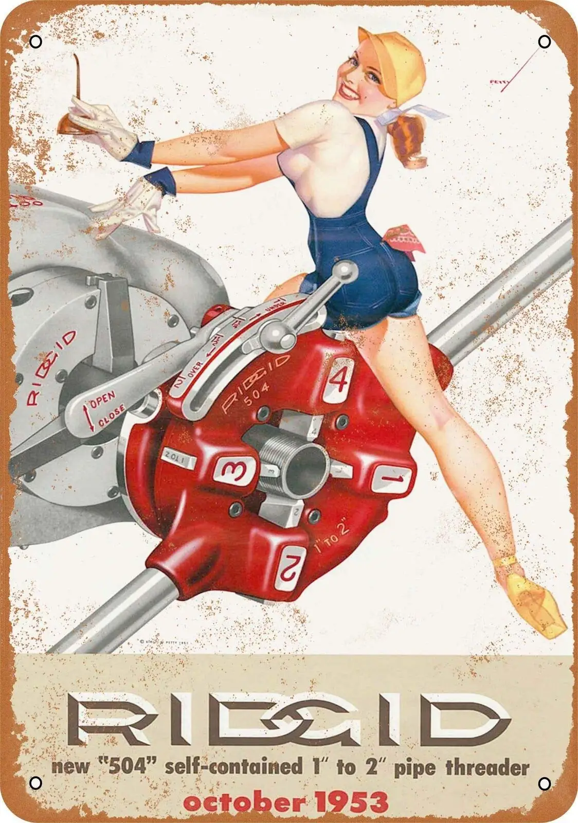 

SLALL 1953 Rigid Pipe Threader Pinup Retro Street Sign Household Metal Tin Sign Bar Cafe Car Motorcycle Garage Decoration