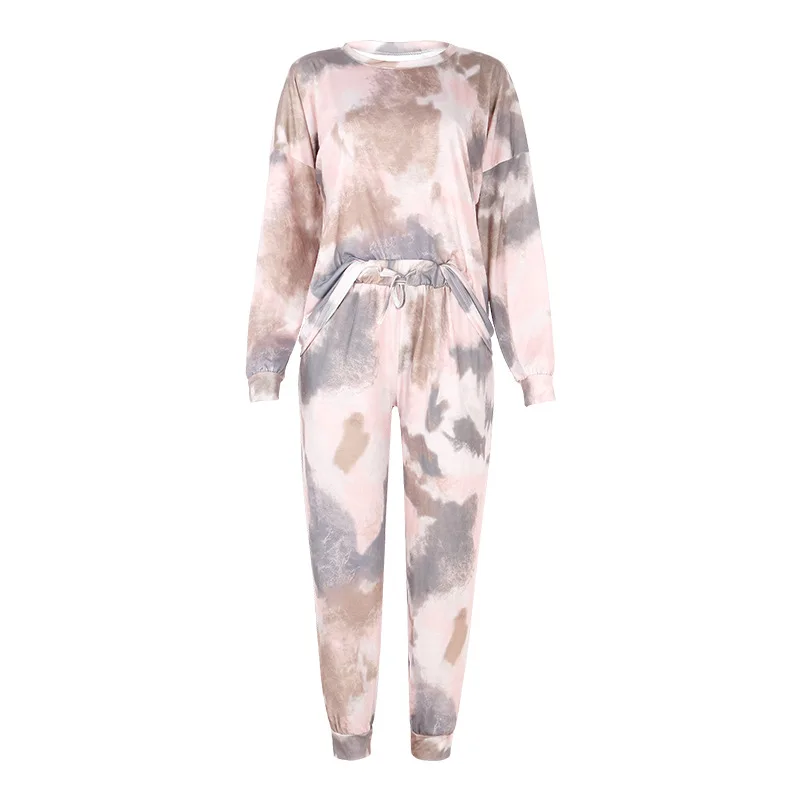 

Spring Autumn Pajamas Set Womens Tie-dye Printing Home Suit Long Sleeve Casual Loungewear Clothes Pijama Ladies