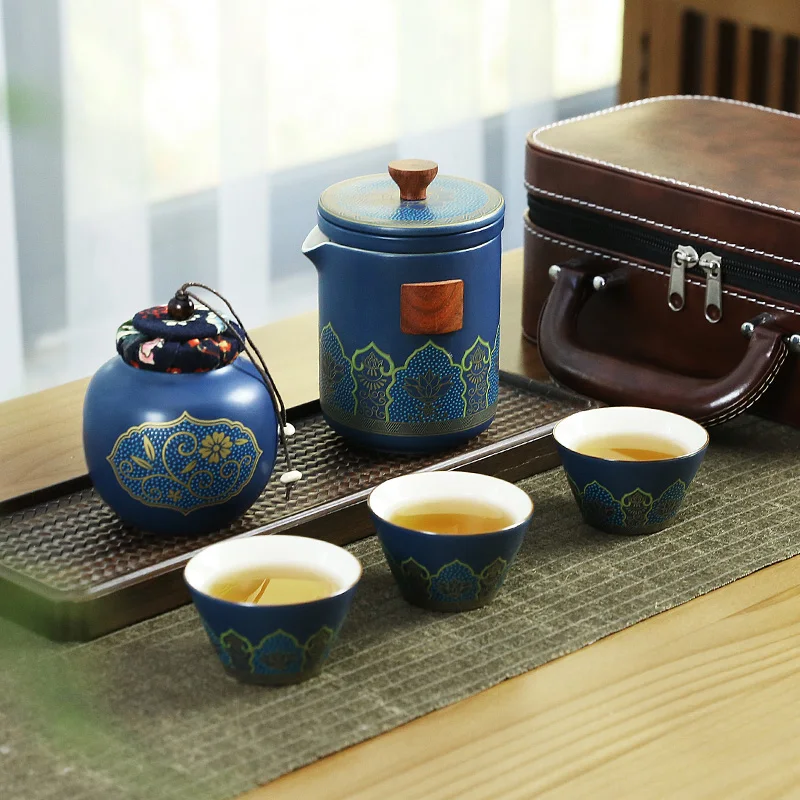 Chinese Kung Fu Tea Cup Set Ceramic Gift Set Vintage Portable Travel Tea Set Tea Ceremony Kitchen Juego De Tazas Teaware 60