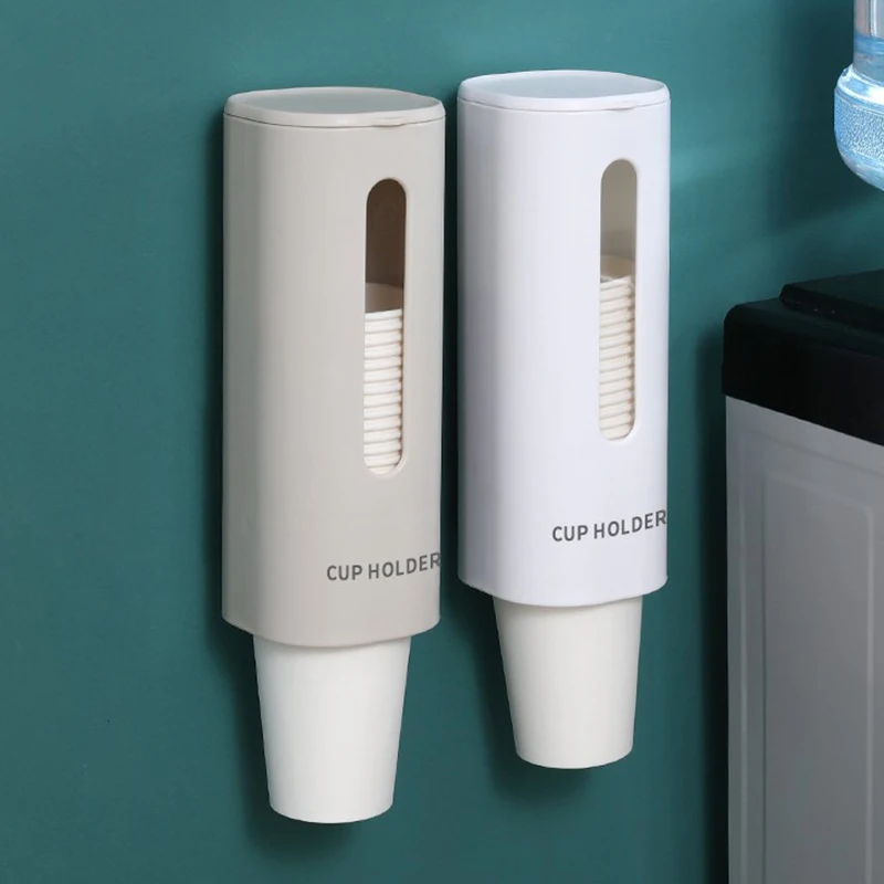 

Water Dispenser Cup Holder Automatic Cup Storage Rack Self Adhesive Anti-Dust Cover Double Cover Cups Container Holder White