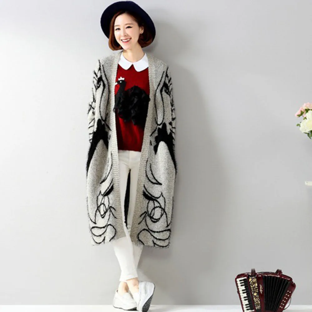 

Женский новый осенний шерстяной кардиган, Простой Модный повседневный прямой свитер с длинными рукавами и красивым принтом