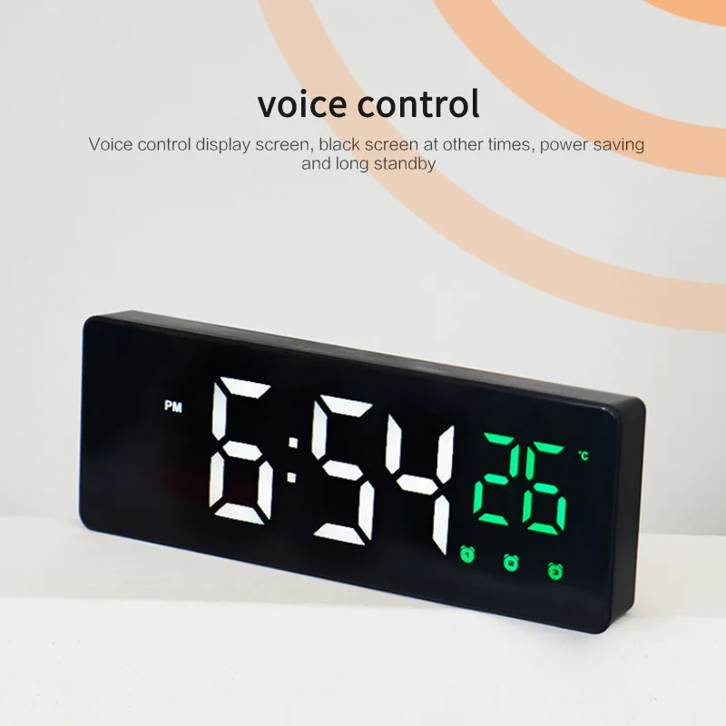 

LED Mirror Screen Alarm Clock Creative Digital Clock Voice Control Snooze Time Date Temperature Display for Home Decoration 2021