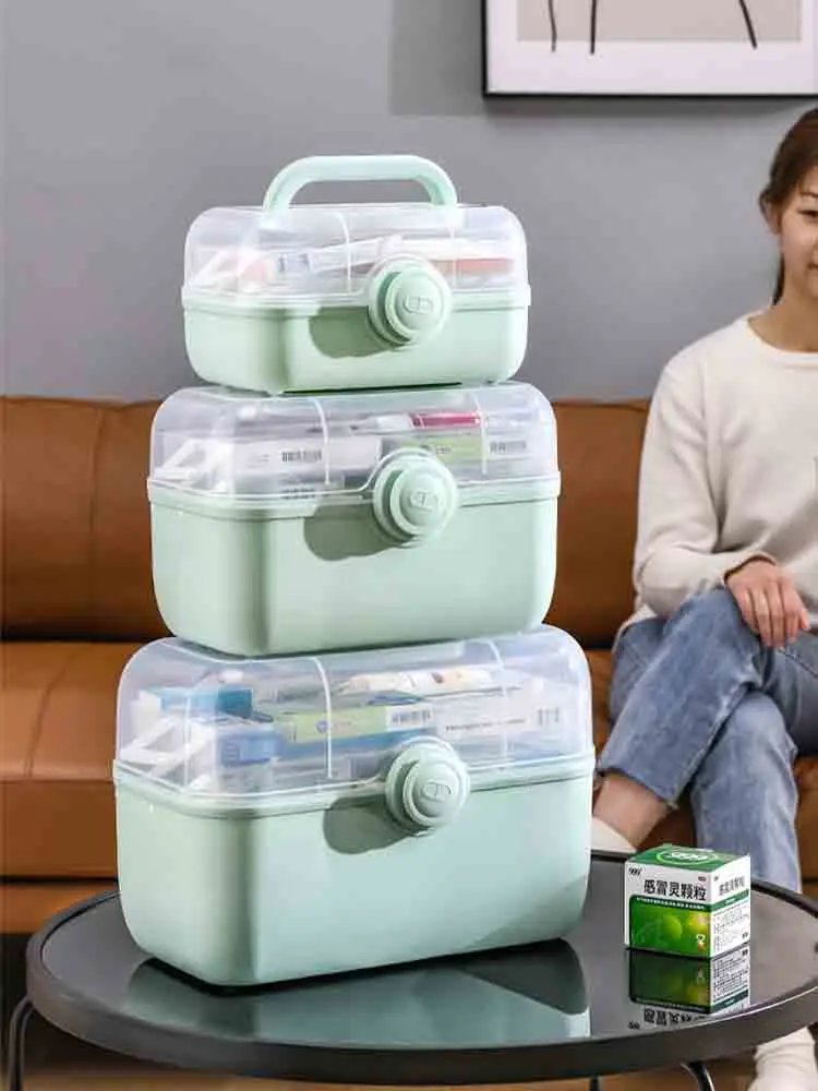 

3 Tiers Portable First Aid Kit Storage Box Plastic High Capacity Family Emergency Kit Box Organizer with Handle Medicine Chest