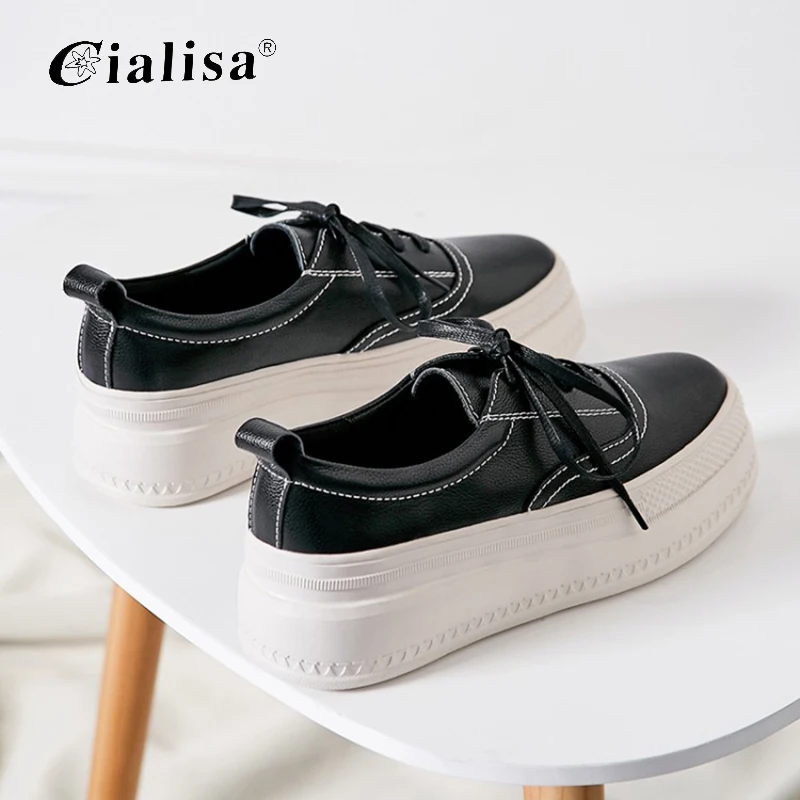 Beli Sepatu Wanita Kanseet Sepatu Kasual Platform Desain Baru Kulit Asli Sepatu Wanita Wedges Musim Semi Musim Gugur Hak Tinggi