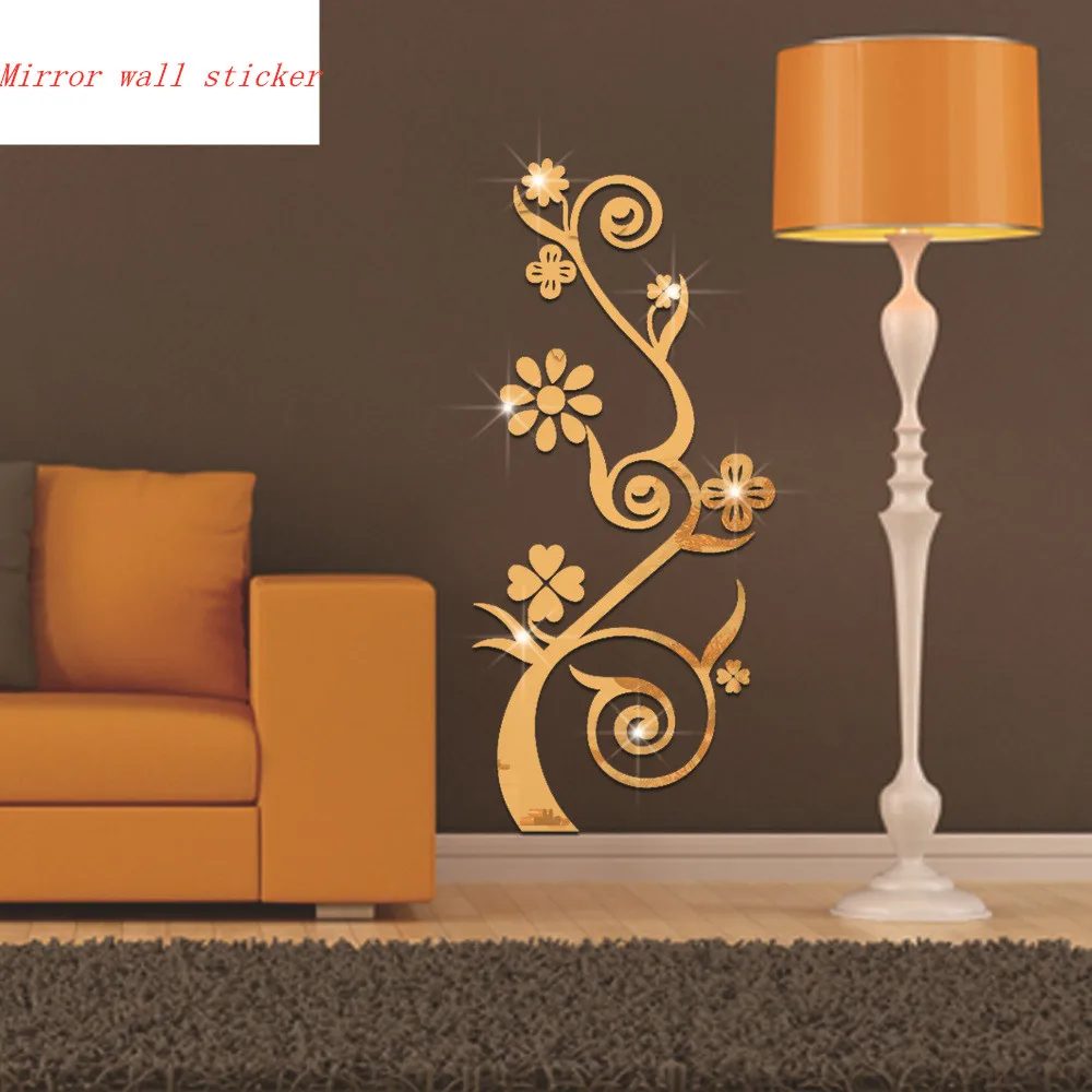 

Creative Branch Flower Rattan Mirror Wall Sticker Removable 3D wallsticker acrylic Self-adhesive background wall Decor sticker
