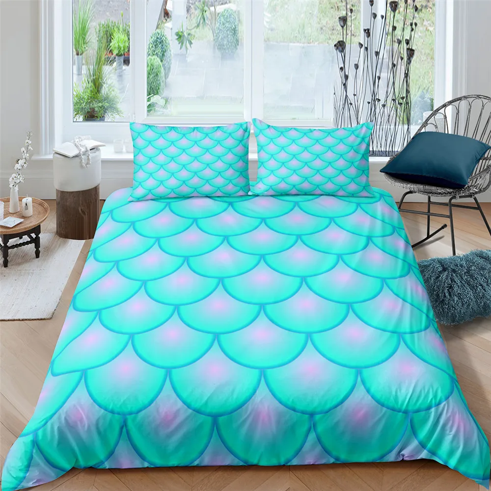 

3D Print Mermaid Fish Duvet Cover Set Custom Bedding Set Colorful Princess Style Luxury Quilt Cover Bed Set King Size