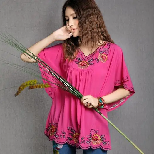 Новинка лета 2019 винтажная мексиканская Этническая Цветочная вышивка блузка с