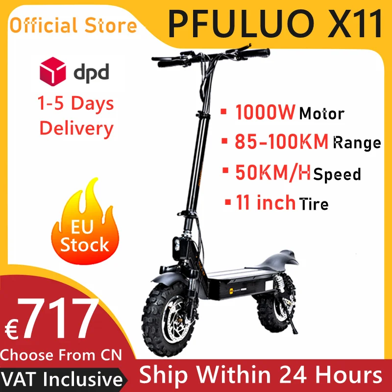 

EU Stock PFULUO X11 Smart Electric Scooter Adult 1000W Motor 11 inch 2 wheel 50km/h Max Speed 48V Voltage Scooters Electrico