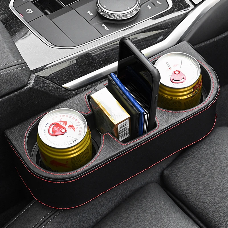 

Car Seat Slot Storage Double Box Boxes Container Leather Water Cup Drinker Holder Organiser Auto Accessories Tidy Stowing