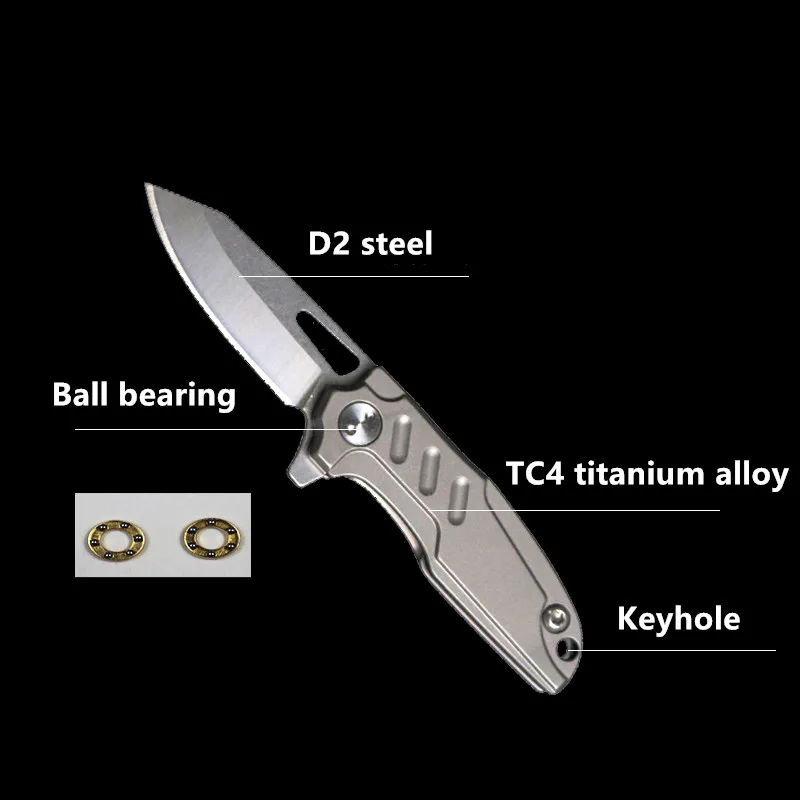 Титановый мини острый нож Портативный складной Фруктовый брелок подшипник