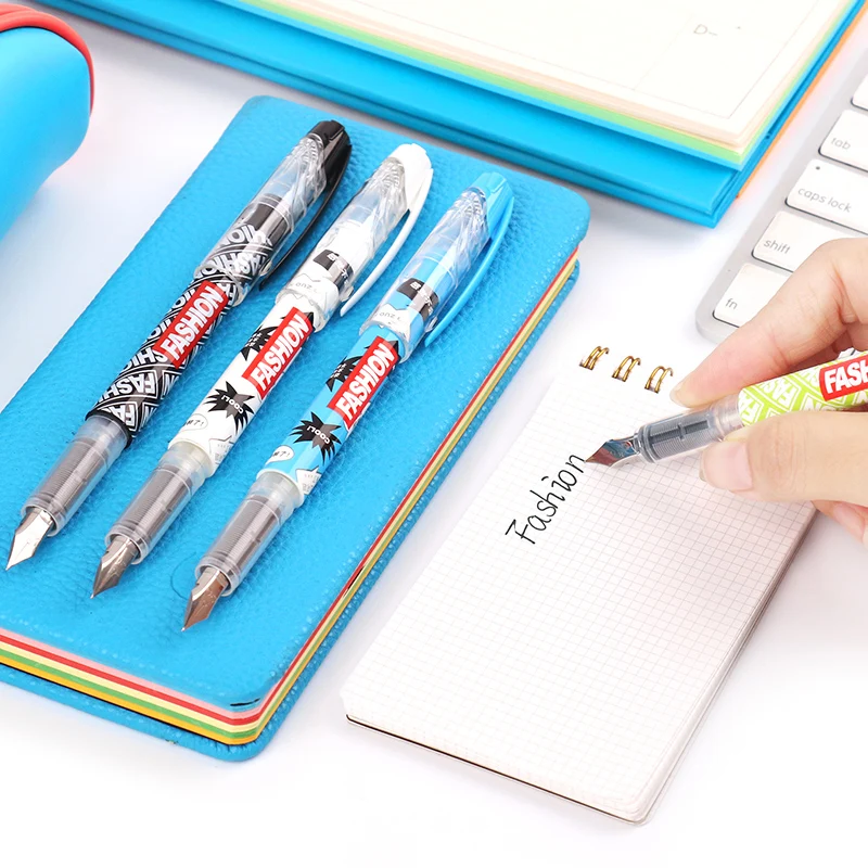 

Children Student Fountain Pen with Ink Cartridge Black Eraser Blue/Dark Blue Ink Pens for Writing School Office Supplies