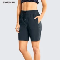 syrokan womens stretch quick dry athletic shorts for women workout casual shorts with side pockets 9 inches