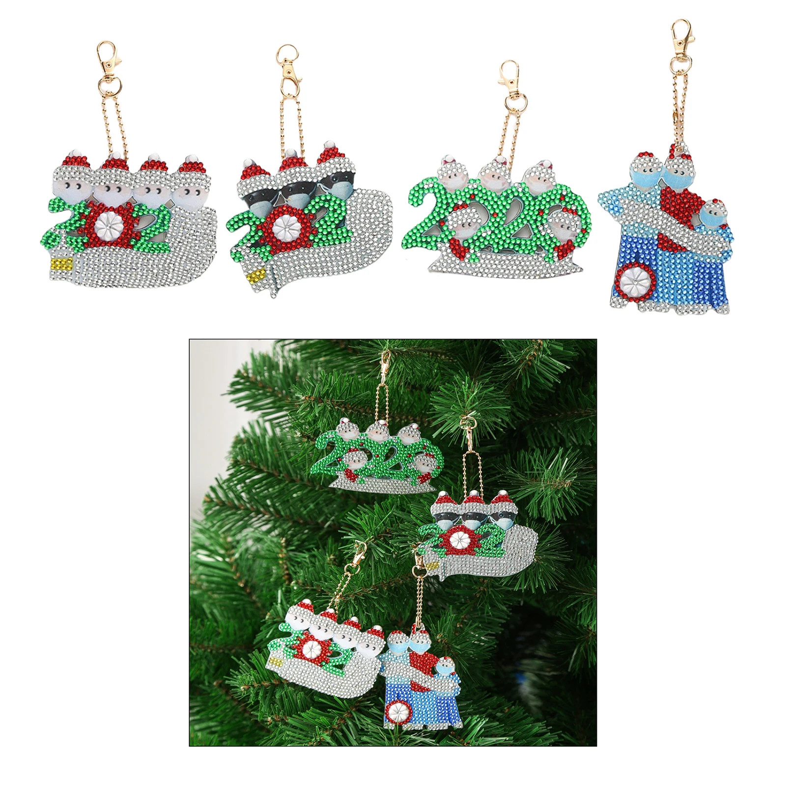 

4Pcs Xmas Diamond Painting Key Chains Pendant Resin Key Ring Keychains Art Gifts