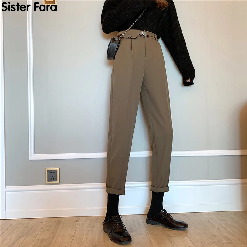 

Sister Fara New Spring Pencil Pants Woman's High Waist Ankle-Length Pants Autumn Straight Full Length Sashes Casual Office Lady