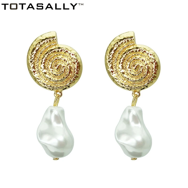 

TOTASALLY Irregular Simulated Pearl Women Earrings Summer Beach Seashell Snail ocean style Lady Earrings Jewelry wholesale