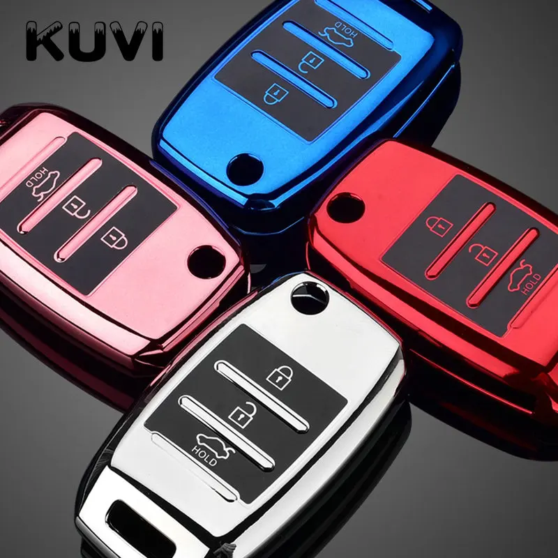 

TPU Folding Car Key Cover Protection For KIA Sid Rio Soul Sportage Ceed Sorento CeratoK2 K3 K4 K5 Remote Case Protect Keychain