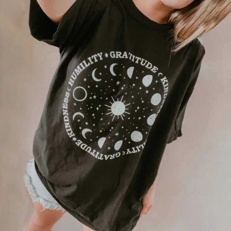 

Vintage Fashion T-shirts Moon Stars Printed Tees Streetwear Short Sleeve T-shirt Streetwear Loose Cotton 2021 New Woman Tshirts