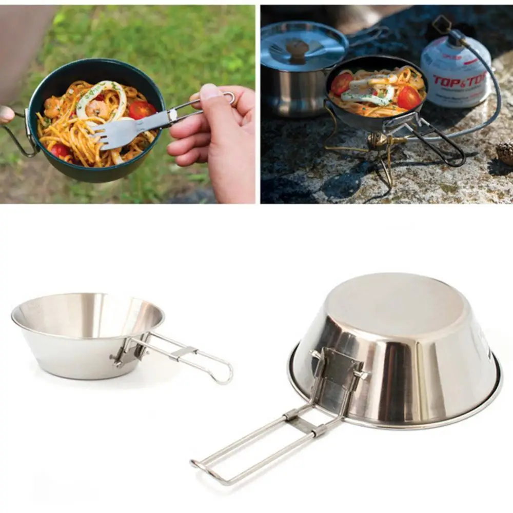 

Hot selling Foldable Stainless Steel Bowl Food Dish Container Camping Hiking Cooking Tool