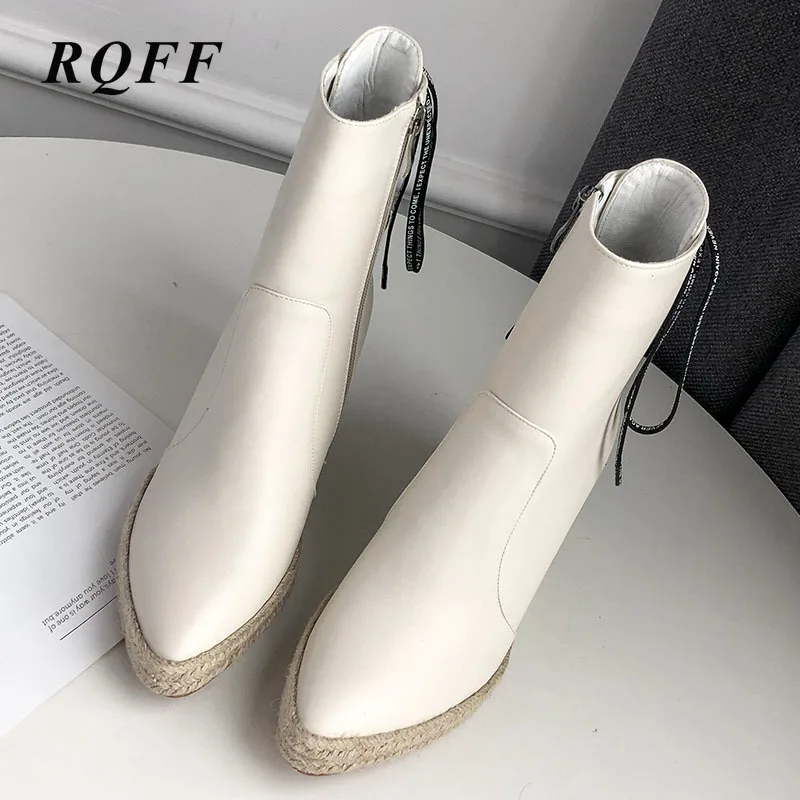 Женские ботильоны на платформе черные бежевые зеленые ботинки высокой танкетке