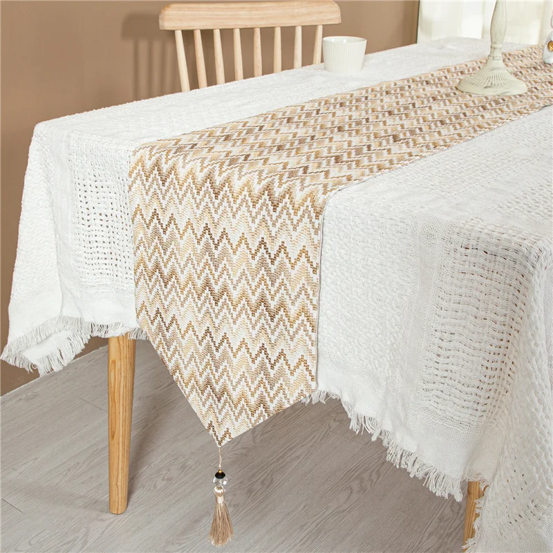 Современная хлопковая скатерть в синюю полоску с геометрическим рисунком