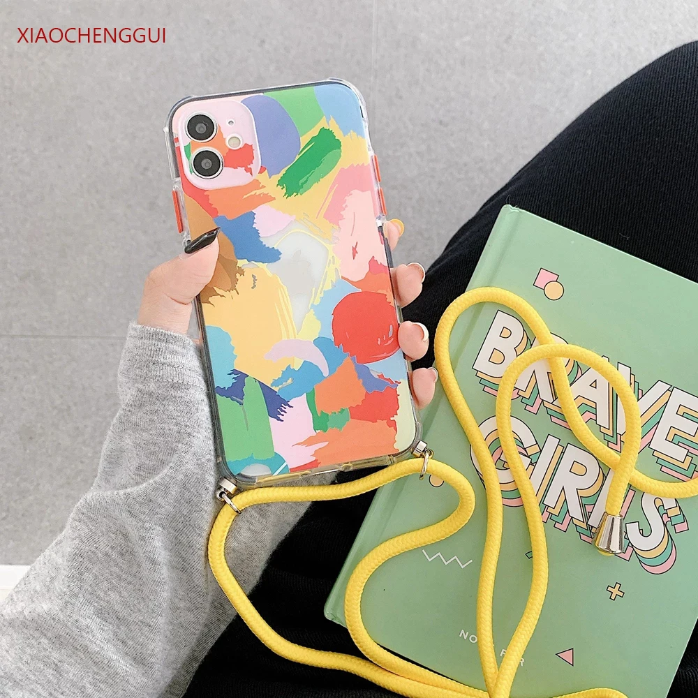 Чехлы для телефонов с граффити и ремешком iphone 12 mini 11 pro X XS max XR 7 8 Plus SE 2020 12promax Chain