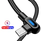 Зарядный кабель Micro USB, Type-C, для Samsung A7, S9, S10, Xiaomi MI 9, MI 8, Android, зарядный кабель, 90 градусов, 1 м, 2 м