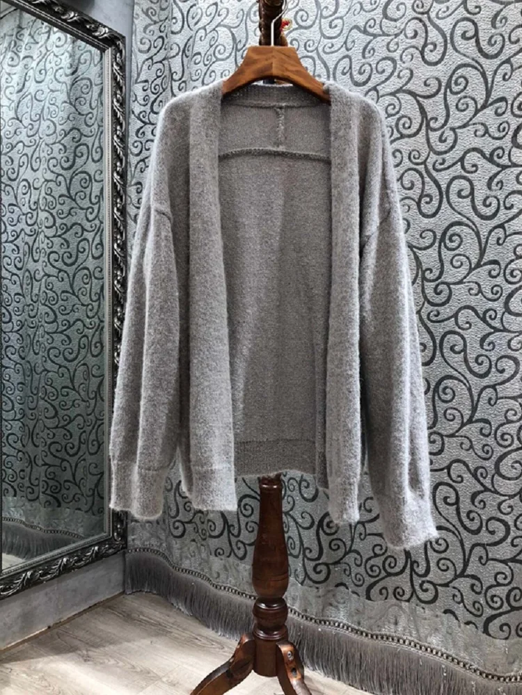 

Winter 2021 Autumn Fashion Cardigan Sweaters Women High Quality Knitting Long Sleeve Grey Khaki Orange Red Cardigans Coats Lady