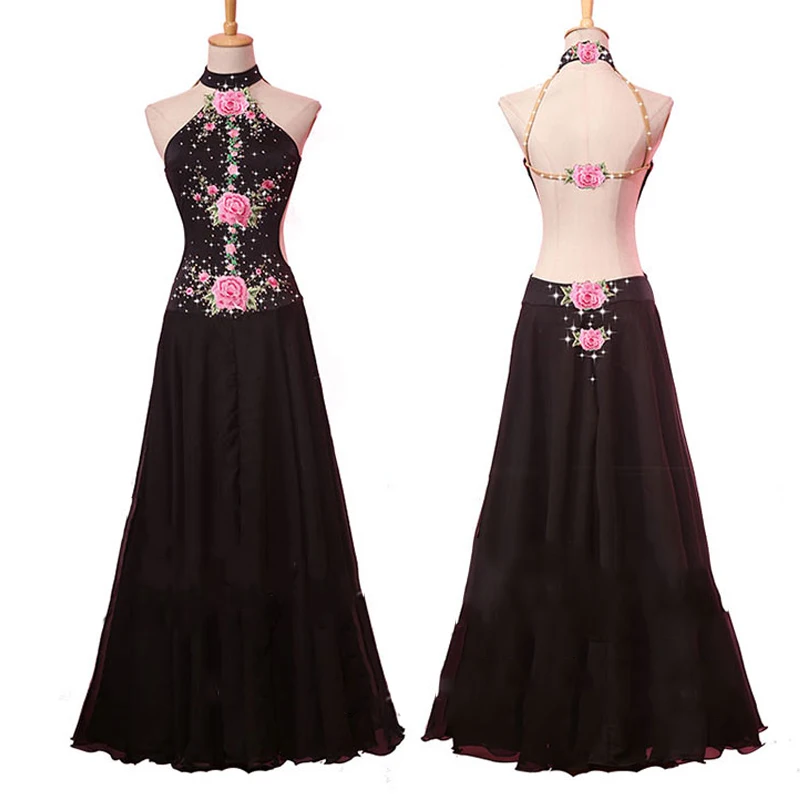 Платье для соревнований по бальным танцам женская одежда выступлений Черное