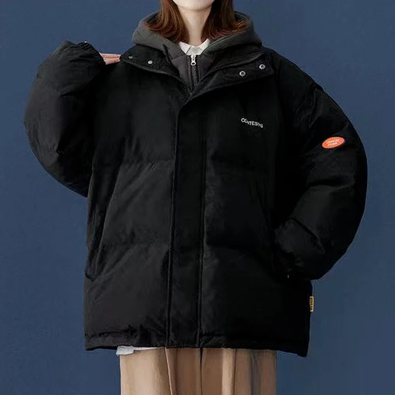 Thick Cotton Clothing Couple Style Korean Loose Fashion Fake Two-piece Splicing Hooded Top Men's Women's Spring Jacket Winter