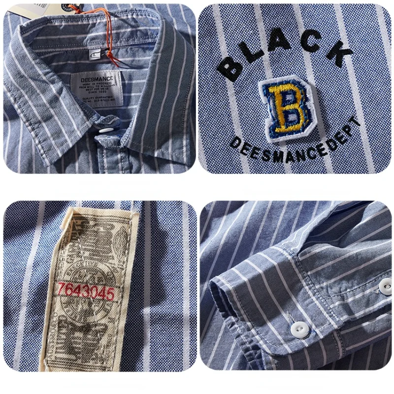 Cotton Vertical Striped Shirt Trendy Men's Japanese-Style Retro Long Sleeve Classic Bold Stripes Shirt Long Sleeve Youth Shi